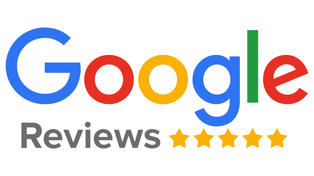 Google Reviews logo med fem guldstjerner.